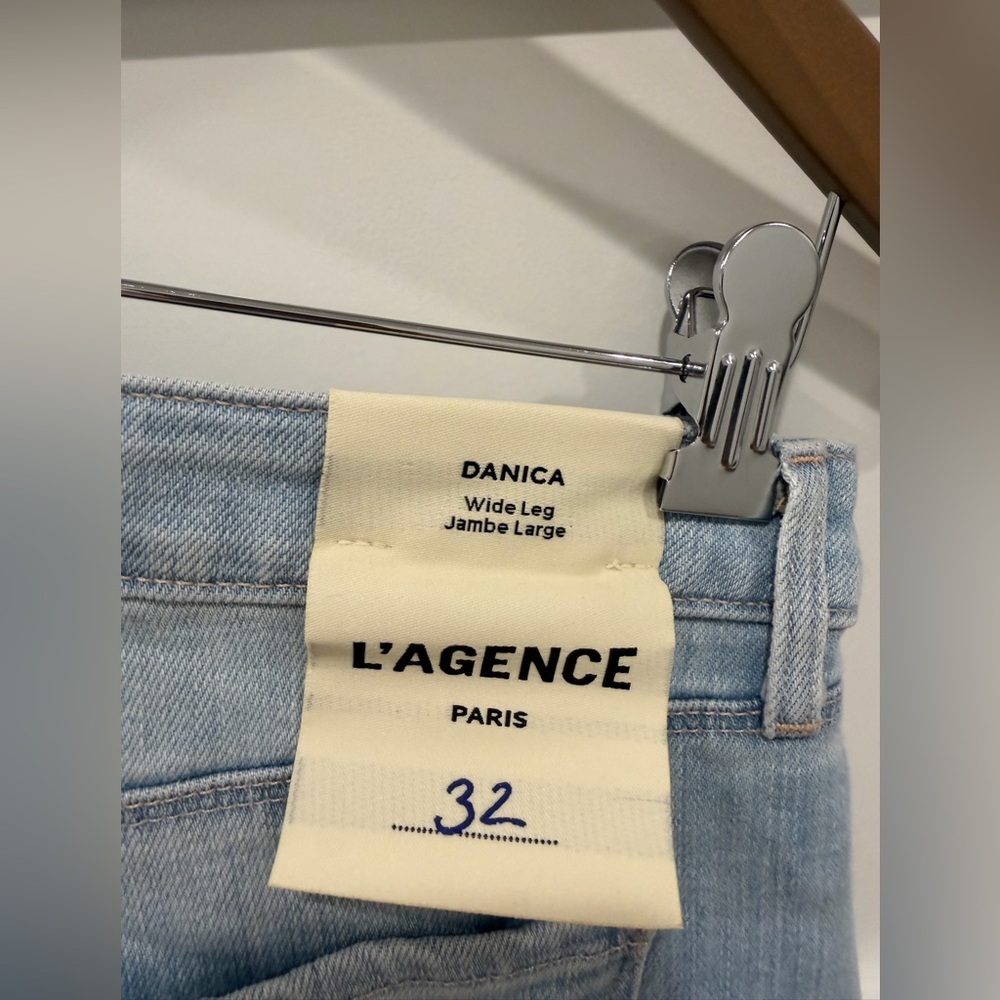 L'AGENCE Danika Denim Blue Wide Leg Pants 32 NWT